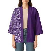 Hawaiian Tribal Elements Hibiscus Kimono Purple Pattern - Polynesian Pride