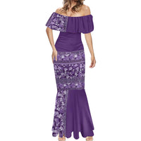 Hawaiian Tribal Elements Hibiscus Mermaid Dress Purple Pattern - Polynesian Pride