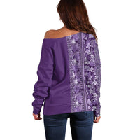 Hawaiian Tribal Elements Hibiscus Off Shoulder Sweater Purple Pattern - Polynesian Pride