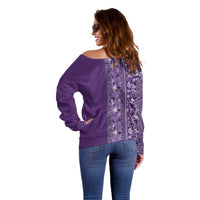 Hawaiian Tribal Elements Hibiscus Off Shoulder Sweater Purple Pattern - Polynesian Pride