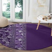 Hawaiian Tribal Elements Hibiscus Round Carpet Purple Pattern - Polynesian Pride