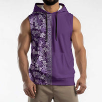 Hawaiian Tribal Elements Hibiscus Sleeveless Hoodie Purple Pattern - Polynesian Pride