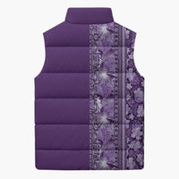 Hawaiian Tribal Elements Hibiscus Sleeveless Puffer Jacket Purple Pattern - Polynesian Pride