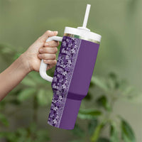 Hawaiian Tribal Elements Hibiscus Tumbler With Handle Purple Pattern - Polynesian Pride