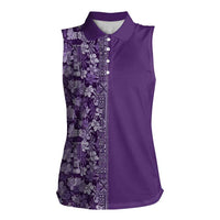 Hawaiian Tribal Elements Hibiscus Women Sleeveless Polo Shirt Purple Pattern - Polynesian Pride