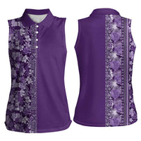 Hawaiian Tribal Elements Hibiscus Women Sleeveless Polo Shirt Purple Pattern - Polynesian Pride