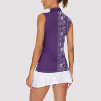 Hawaiian Tribal Elements Hibiscus Women Sleeveless Polo Shirt Purple Pattern - Polynesian Pride