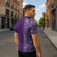 Hawaiian Tribal Elements Hibiscus Zipper Polo Shirt Purple Pattern - Polynesian Pride