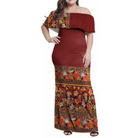 Hawaiian Tribal Elements Hibiscus Family Matching Off Shoulder Maxi Dress and Hawaiian Shirt Red Pattern - Polynesian Pride