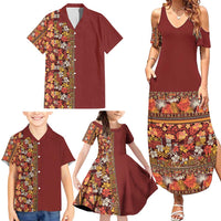 Hawaiian Tribal Elements Hibiscus Family Matching Summer Maxi Dress and Hawaiian Shirt Red Pattern - Polynesian Pride