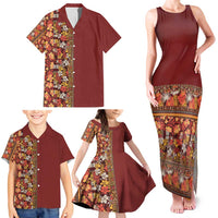 Hawaiian Tribal Elements Hibiscus Family Matching Tank Maxi Dress and Hawaiian Shirt Red Pattern - Polynesian Pride