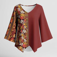 Hawaiian Tribal Elements Hibiscus Kimono Sleeve Blouse Red Pattern - Polynesian Pride