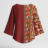 Hawaiian Tribal Elements Hibiscus Kimono Sleeve Blouse Red Pattern - Polynesian Pride