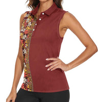 Hawaiian Tribal Elements Hibiscus Women Sleeveless Polo Shirt Red Pattern - Polynesian Pride