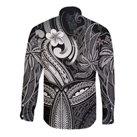 Polynesia Long Sleeve Button Shirt Whale Tale and Polynesian Sunset Plumeria Black LT9 - Polynesian Pride