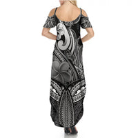 Polynesia Summer Maxi Dress Whale Tale and Polynesian Sunset Plumeria Black LT9 - Polynesian Pride