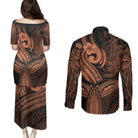 Polynesia Couples Matching Puletasi Dress and Long Sleeve Button Shirts Whale Tale and Polynesian Sunset Plumeria Gold LT9 - Polynesian Pride