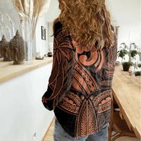 Polynesia Women Casual Shirt Whale Tale and Polynesian Sunset Plumeria Gold LT9 - Polynesian Pride