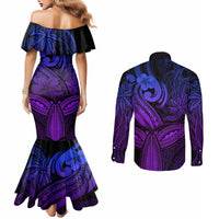 Polynesia Couples Matching Mermaid Dress and Long Sleeve Button Shirts Whale Tale and Polynesian Sunset Plumeria Purple LT9 - Polynesian Pride