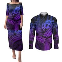 Polynesia Couples Matching Puletasi Dress and Long Sleeve Button Shirts Whale Tale and Polynesian Sunset Plumeria Purple LT9 Purple - Polynesian Pride