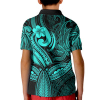 Polynesia Kid Polo Shirt Whale Tale and Polynesian Sunset Plumeria Turquoise LT9 - Polynesian Pride