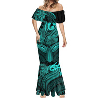 Polynesia Mermaid Dress Whale Tale and Polynesian Sunset Plumeria Turquoise LT9 - Polynesian Pride