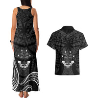 FSM Chuuk States Couples Matching Tank Maxi Dress and Hawaiian Shirt Micronesia Vintage Polynesian Tribal Black Version LT9 - Polynesian Pride