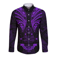 FSM Chuuk States Long Sleeve Button Shirt Micronesia Vintage Polynesian Tribal Purple Version LT9 Unisex Purple - Polynesian Pride