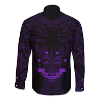FSM Chuuk States Long Sleeve Button Shirt Micronesia Vintage Polynesian Tribal Purple Version LT9 - Polynesian Pride