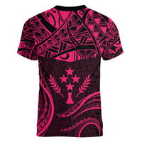 FSM Kosrae States Women V Neck T Shirt Micronesia Vintage Polynesian Tribal Pink Version LT9 - Polynesian Pride