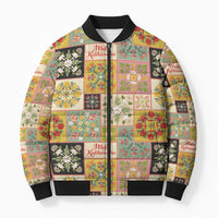 Mele Kalikimaka Hawaii Christmas Bomber Puffer Jacket Melemele Mama Seamless Floral Motif - Polynesian Pride