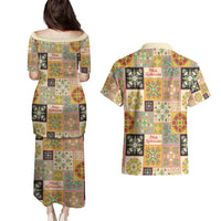 Mele Kalikimaka Hawaii Christmas Couples Matching Puletasi and Hawaiian Shirt Melemele Mama Seamless Floral Motif - Polynesian Pride