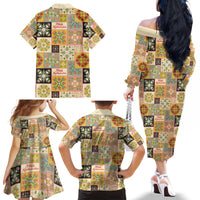 Mele Kalikimaka Hawaii Christmas Family Matching Off The Shoulder Long Sleeve Dress and Hawaiian Shirt Melemele Mama Seamless Floral Motif - Polynesian Pride