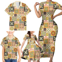 Mele Kalikimaka Hawaii Christmas Family Matching Short Sleeve Bodycon Dress and Hawaiian Shirt Melemele Mama Seamless Floral Motif - Polynesian Pride