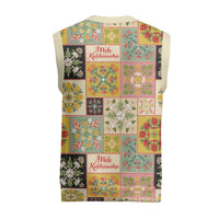 Mele Kalikimaka Hawaii Christmas Knitted V-Neck Vest Melemele Mama Seamless Floral Motif - Polynesian Pride