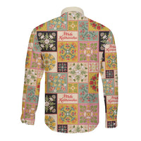 Mele Kalikimaka Hawaii Christmas Long Sleeve Button Shirt Melemele Mama Seamless Floral Motif - Polynesian Pride