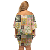 Mele Kalikimaka Hawaii Christmas Off Shoulder Short Dress Melemele Mama Seamless Floral Motif - Polynesian Pride