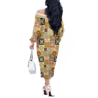 Mele Kalikimaka Hawaii Christmas Off The Shoulder Long Sleeve Dress Melemele Mama Seamless Floral Motif - Polynesian Pride