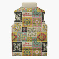 Mele Kalikimaka Hawaii Christmas Sleeveless Puffer Jacket Melemele Mama Seamless Floral Motif - Polynesian Pride