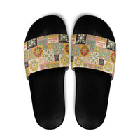 Mele Kalikimaka Hawaii Christmas Slide Sandals Melemele Mama Seamless Floral Motif - Polynesian Pride