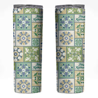 Mele Kalikimaka Hawaii Christmas Skinny Tumbler Omaomao Seamless Floral Motif - Polynesian Pride