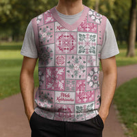 Mele Kalikimaka Hawaii Christmas Knitted V-Neck Vest Akala Seamless Floral Motif - Polynesian Pride