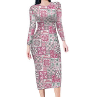 Mele Kalikimaka Hawaii Christmas Long Sleeve Bodycon Dress Akala Seamless Floral Motif - Polynesian Pride