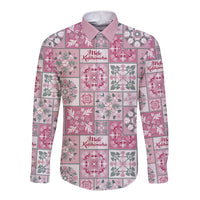 Mele Kalikimaka Hawaii Christmas Long Sleeve Button Shirt Akala Seamless Floral Motif - Polynesian Pride