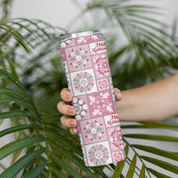 Mele Kalikimaka Hawaii Christmas Skinny Tumbler Akala Seamless Floral Motif - Polynesian Pride