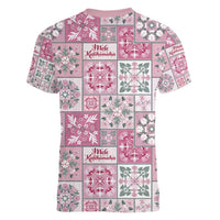 Mele Kalikimaka Hawaii Christmas Women V-Neck T-Shirt Akala Seamless Floral Motif - Polynesian Pride