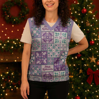 Mele Kalikimaka Hawaii Christmas Knitted V-Neck Vest Poni Seamless Floral Motif - Polynesian Pride
