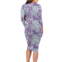 Mele Kalikimaka Hawaii Christmas Long Sleeve Bodycon Dress Poni Seamless Floral Motif - Polynesian Pride