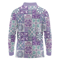 Mele Kalikimaka Hawaii Christmas Long Sleeve Polo Shirt Poni Seamless Floral Motif - Polynesian Pride