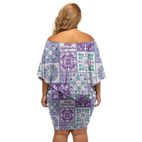 Mele Kalikimaka Hawaii Christmas Off Shoulder Short Dress Poni Seamless Floral Motif - Polynesian Pride